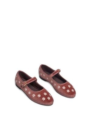 Flabelus Daisy Embroidery Mary Jane - Red