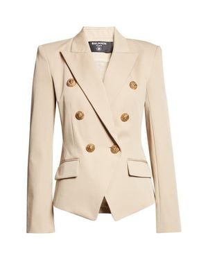 Balmain 6-Button Double Breasted Gabardine Cutaway Jacket - Natural
