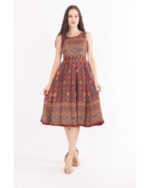 Ras Russet Ajrakh Print Midi Dress - Red