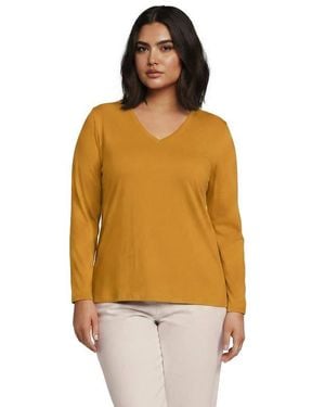 Lands' End Supima Cotton Long Sleeve V-Neck T-Shirt - Orange