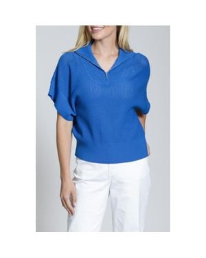 Apny Open Stitch Quarter Zip Sweater - Blue