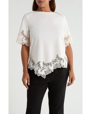 Anne Klein Lace Trim Asymmetrical Knit Top - White