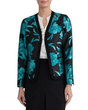 Kasper Floral Woven Cardigan With Combo Framing - Black