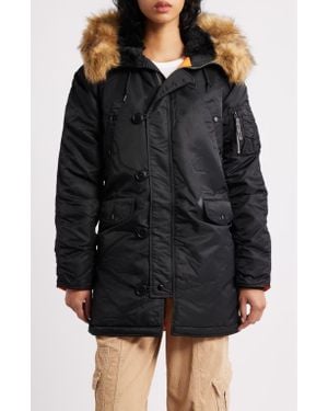 Alpha Industries Alpha N-3B Water Resistant Parka With Removable Faux Fur Trim - Black