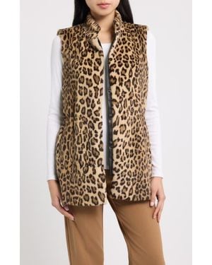 Anne Klein Leopard Print Faux Fur Vest - Brown