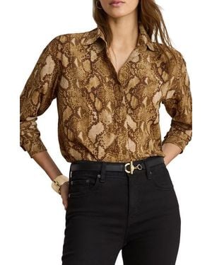 Ralph Lauren Python Print Relaxed Fit Georgette Shirt - Brown