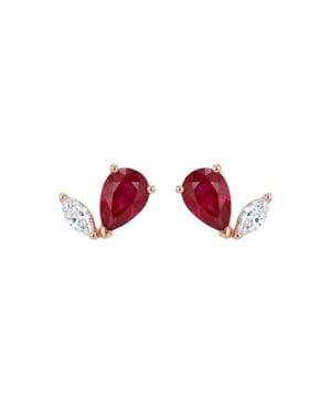 Qirat Fine Jewelry Pear Ruby & Diamond Marquise Studs - Red