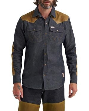 Wrangler Filson X Two-Tone Denim Western Snap-Up Shirt - Black