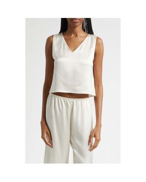 Leset Barb Sleeveless Crop Satin Top - Natural