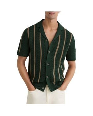Reiss Ellingham Textured Stripe Camp Collar Cardigan - Green