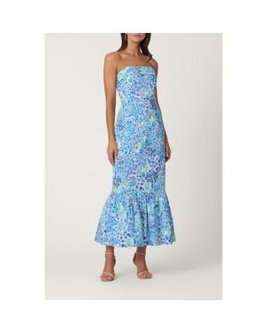 Shoshanna Midnight Wildflower Cotton Faille Wright Dress - Blue