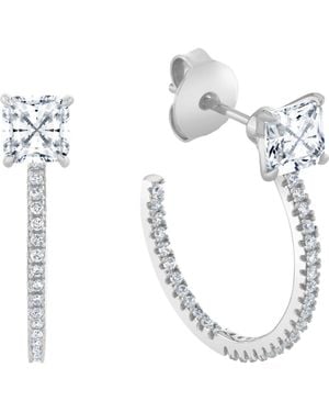 Crislu Princess-Cut Pavé Cubic Zirconia Huggie Hoop Earrings - White