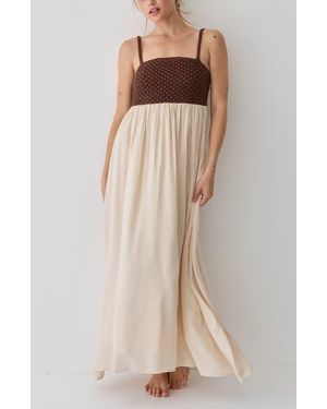 Crescent Basket Weave Mixed Media Maxi Dress - Natural