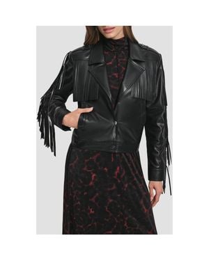 DKNY Fringe Faux Leather Jacket - Black