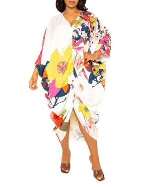 Buxom Couture Print Cinch Waist Caftan Dress - Orange