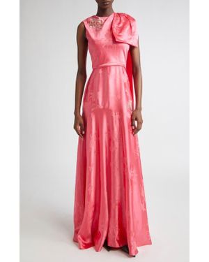 Erdem Asymmetric Draped Floral Jacquard Satin Gown - Red