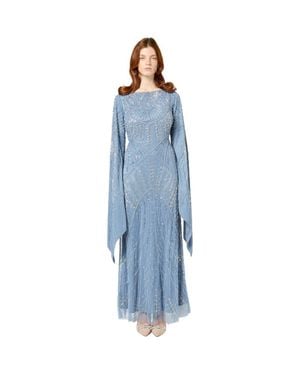 MARYISA Modest Embellished Sequin Beaded Maxi Dress With Long Sleeves - Blue