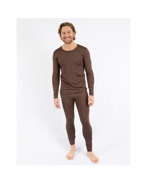 Leveret Solid Thermal Pajama Set - Brown