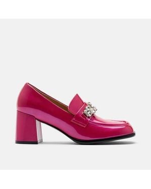 MARC NOLAN Margot Leather Penny Loafer Block Pumps - Pink