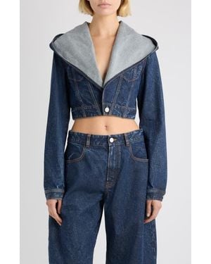 Alaïa Hooded Crop Denim Jacket - Blue