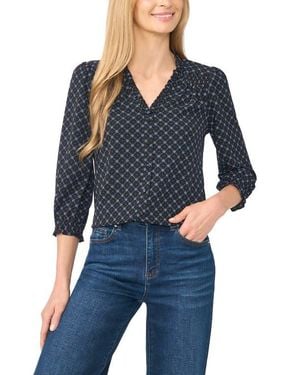 Cece Print Ruffle Top - Blue