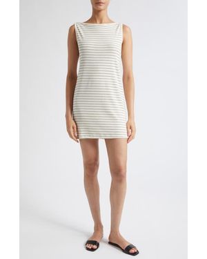 Leset Nando Stripe Boatneck Cotton Minidress - Gray