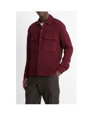 Vince Chunky Waffle Stitch Button-Up Shirt - Red