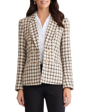 Jones New York Faux Double Breasted Houndstooth Tweed Jacket - Gray