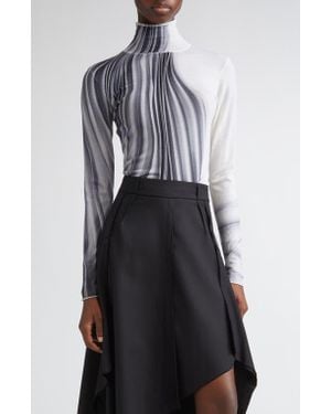 Jason Wu Dancing Pleat Print Merino Wool Turtleneck Sweater - Blue