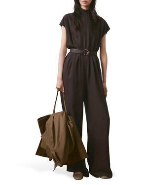 Mango Cap Sleeve Belted Jumpsuit - Black
