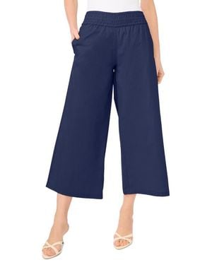 Cece Smocked Waist Crop Wide Leg Pants - Blue