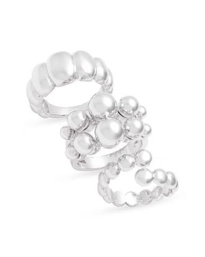 Open Edit Set Of 3 Orb Textured Rings - White