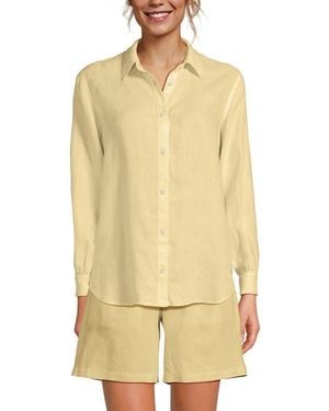 Lands' End Linen Long Sleeve Feminine Shirt - Natural