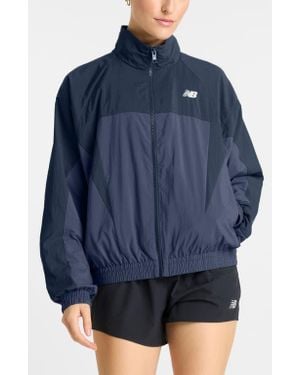 New Balance Oversize Water Resistant Colorblock Nylon Jacket - Blue