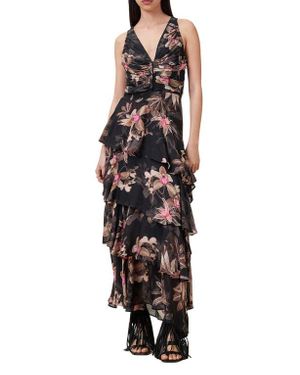 AllSaints Cali Asymmetric Ruffle Maxi Dress - Black