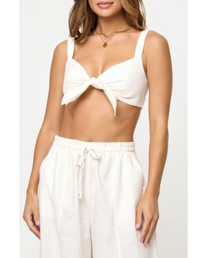 LSPACE Ellis Front Knot Crop Linen & Cotton Cover-Up Top - White