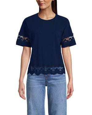 Lands' End Short Sleeve Slub Jersey Cutwork T-Shirt - Blue