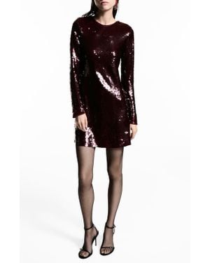 Mango Scoop Back Long Sleeve Sequin Minidress - Black