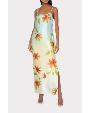 MILLY Lily Floral Print Sleeveless Satin Maxi Dress - Metallic