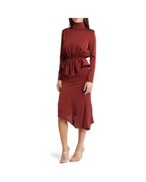 NIKKI LUND Roxy Long Sleeve Top & Asymmetric Hem Skirt - Red
