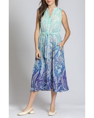 Apny Print Sleeveless Maxi Shirtdress - Blue