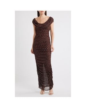 Black Halo Evangeline Polka Dot Mesh Gown - Red