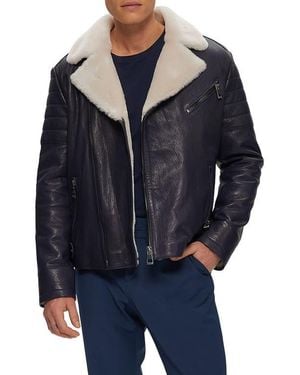 Gorski Nappa Moto Jacket With Genuine Shearling - Blue