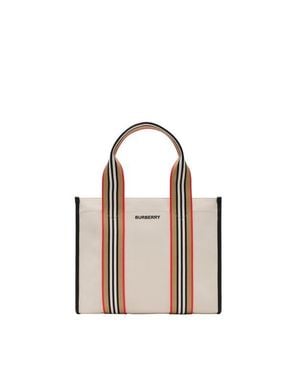 Burberry Small Icon Stripe Trim Canvas Tote - Multicolor