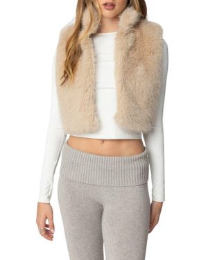Edikted Cassandra Crop Faux Fur Vest - Gray