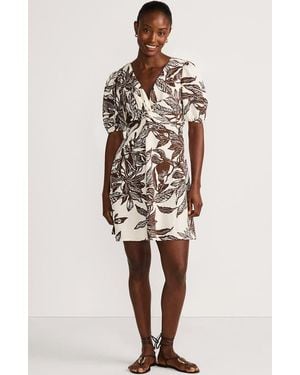 Lands' End Linen Above The Knee Puff Sleeve Dress - Natural