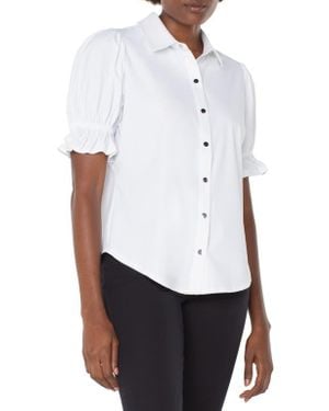 Liverpool Jeans Company Puff Sleeve Knit Snap-Up Shirt - White