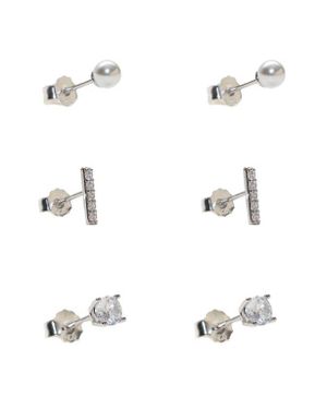 Argento Vivo Sterling Silver Set Of 3 Stud Earrings - White
