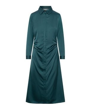 Coco de la Mour Satin Side Gathered Button Front Shirt Dress - Green