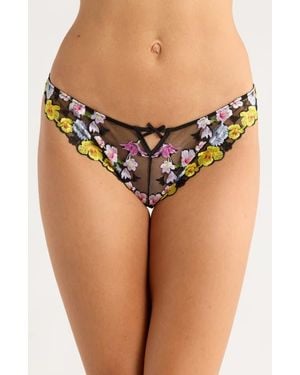 Fleur du Mal Eden Embroidered Silk Blend Bikini Briefs - Black